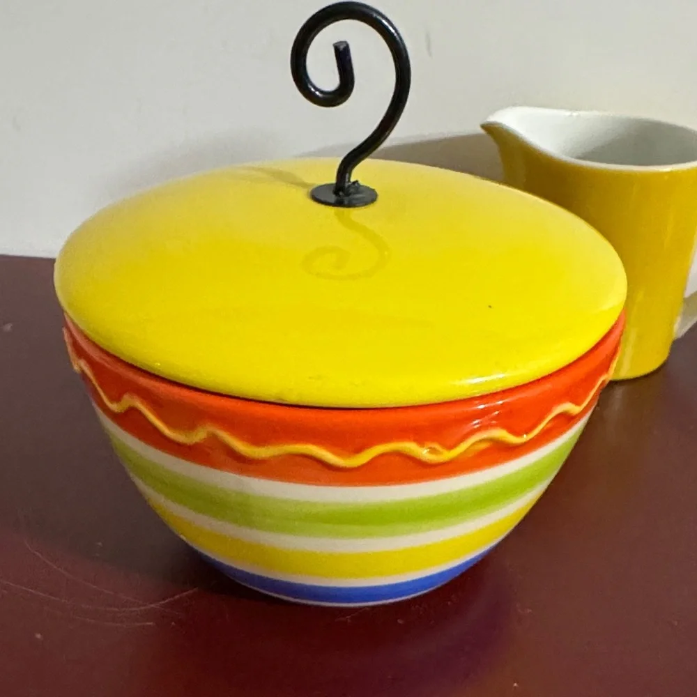 Colorful Ceramic Sugar Bowl and Creamer Set